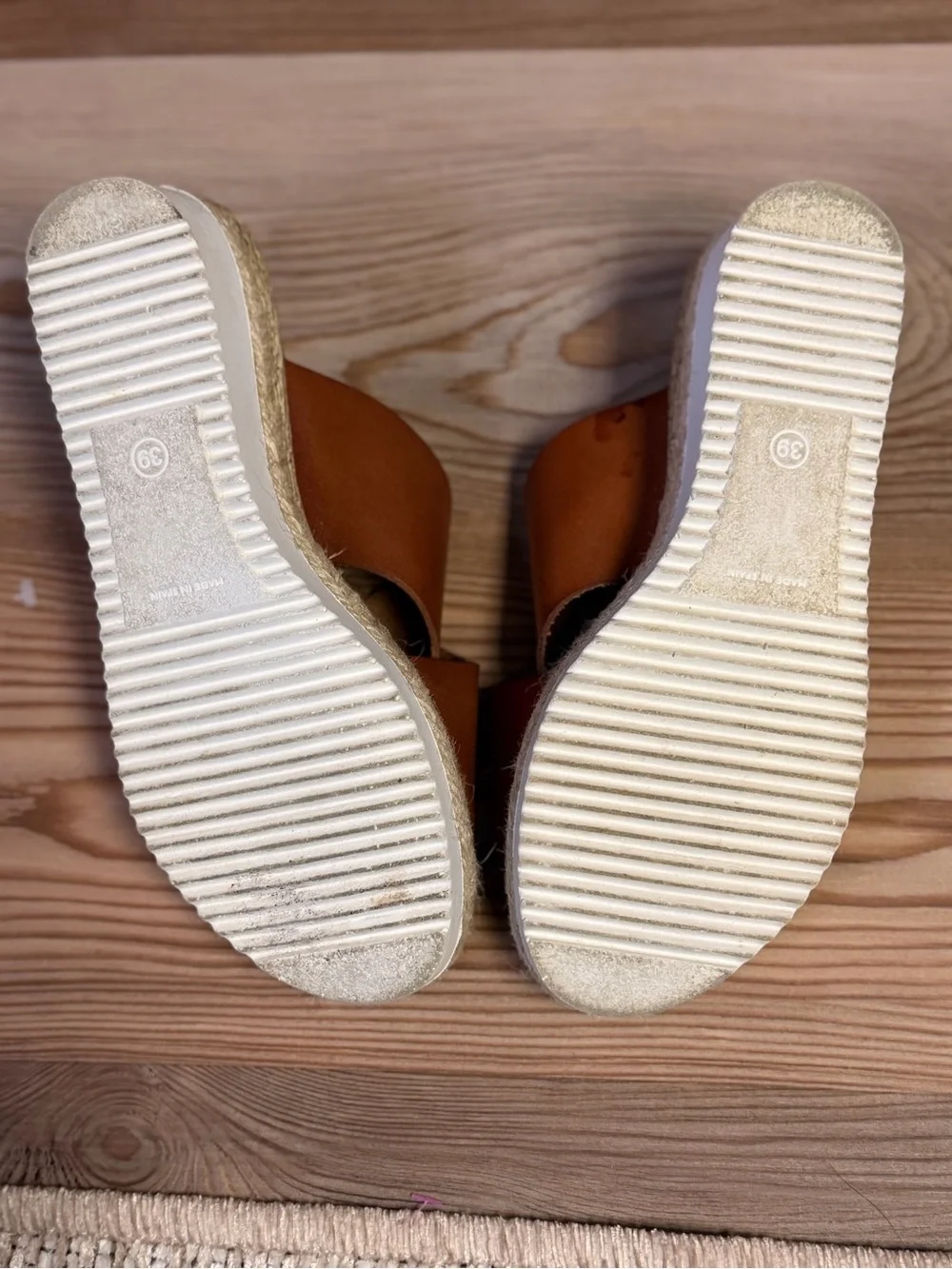 Bertuchi Spain Leather Cross-Band Wedge Sandals Womens Size 8 Brown Slide Mules